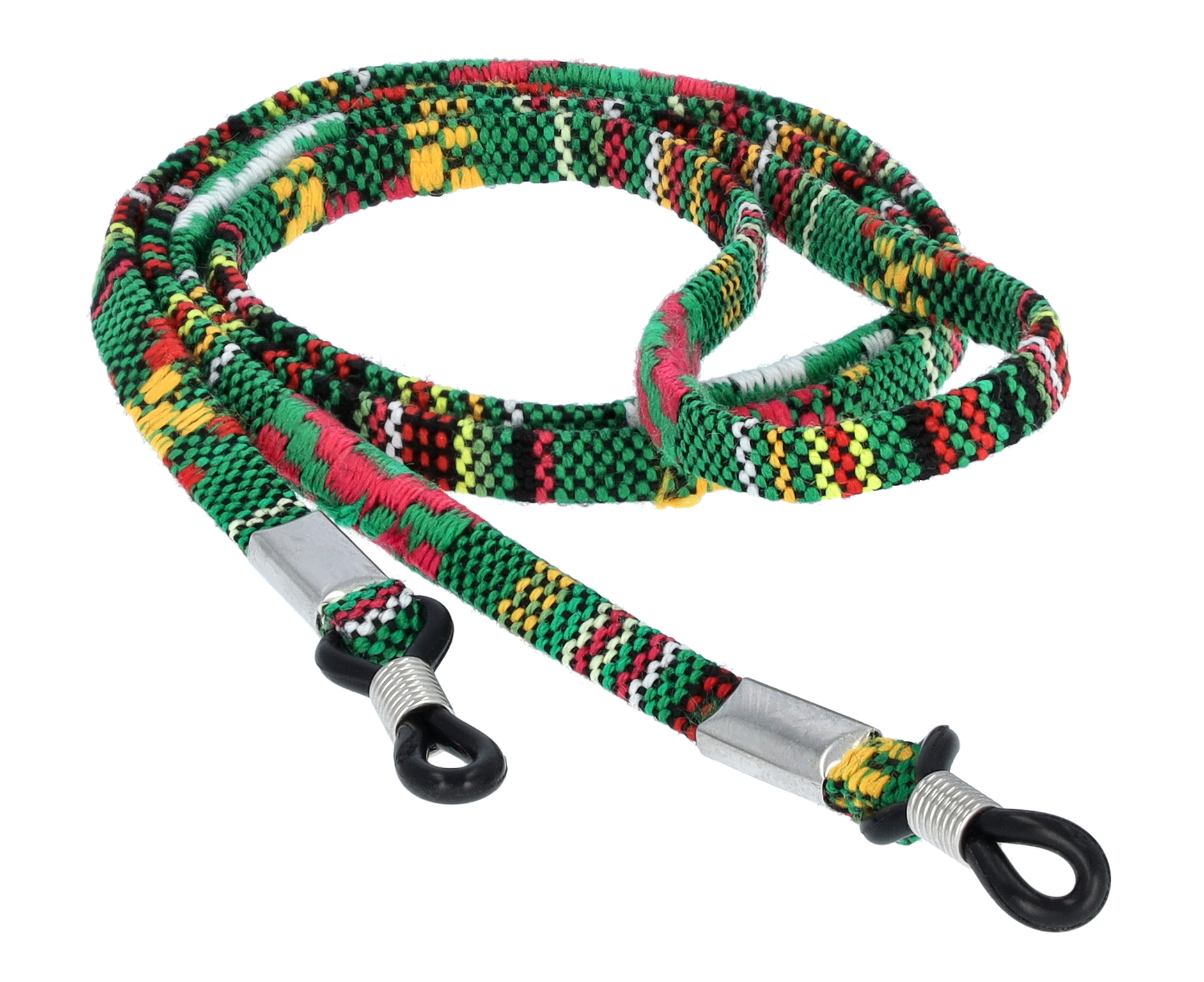 Das Bild zeigt ein Brillenband in bunt grün gemustert.