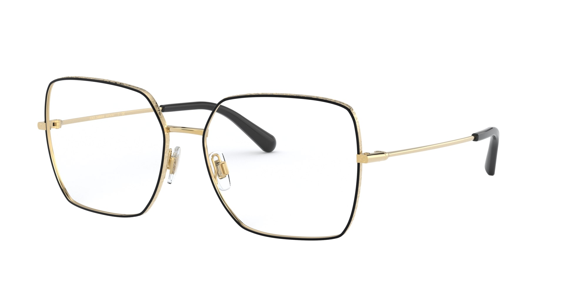 Das Bild zeigt die Korrektionsbrille DG1323 1334 von D&G in Schwarz-Gold.