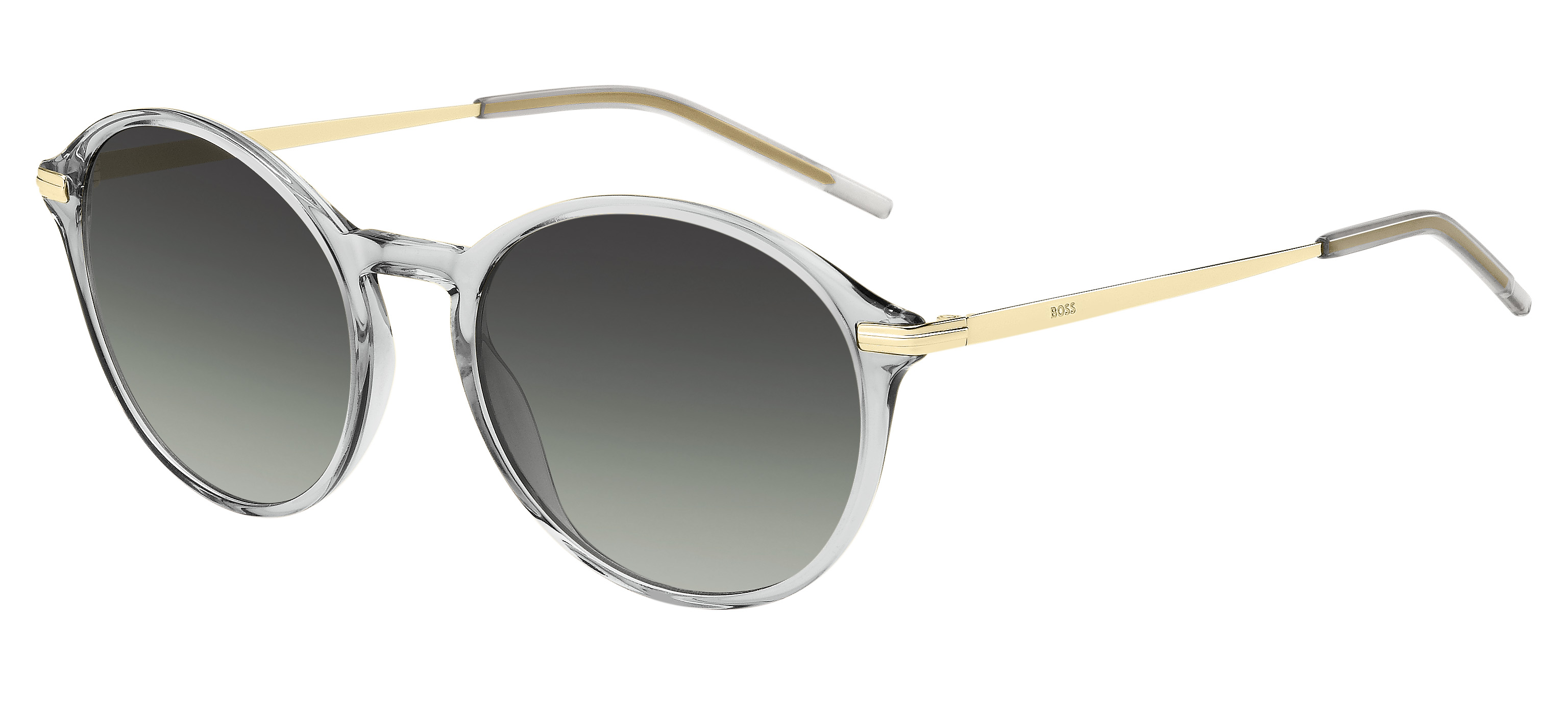 Das Bild zeigt die Sonnenbrille BOSS1662S FT3 von der Marke BOSS in Grau/Gold.