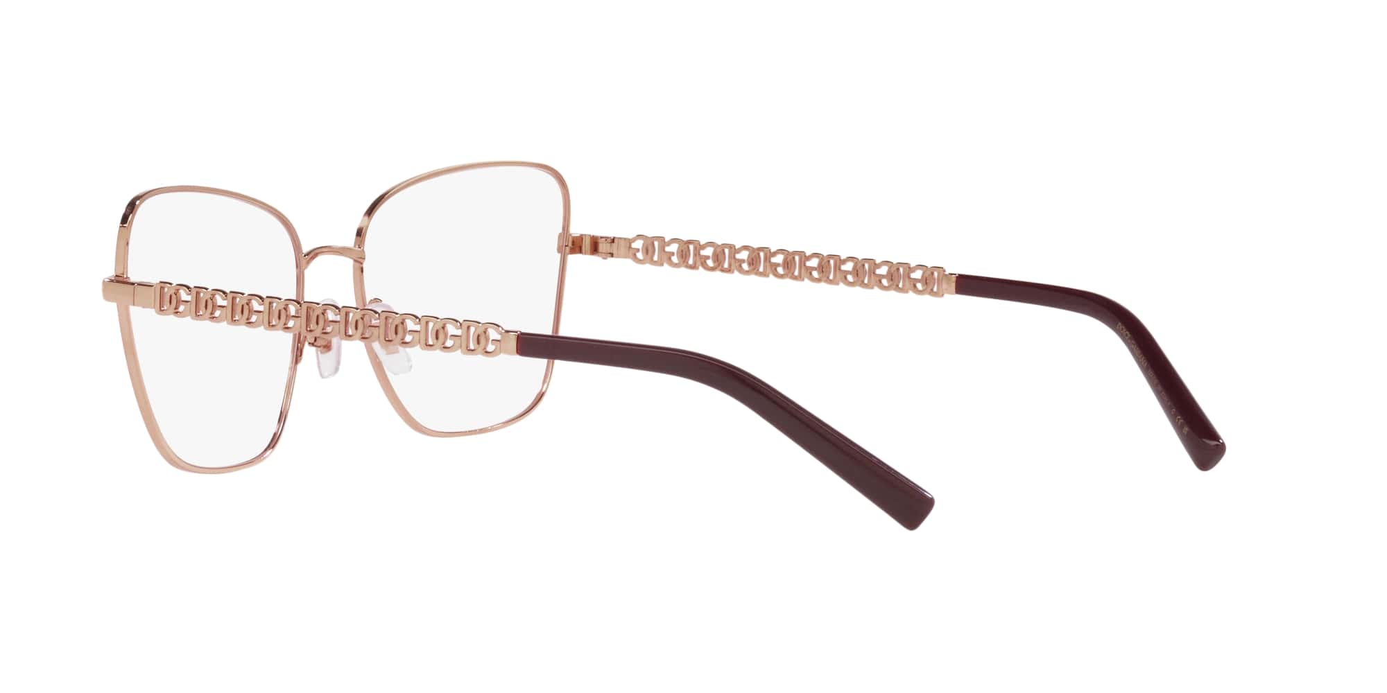 Das Bild zeigt die Korrektionsbrille DG1346 1333 von D&G in Bordeaux-Gold.