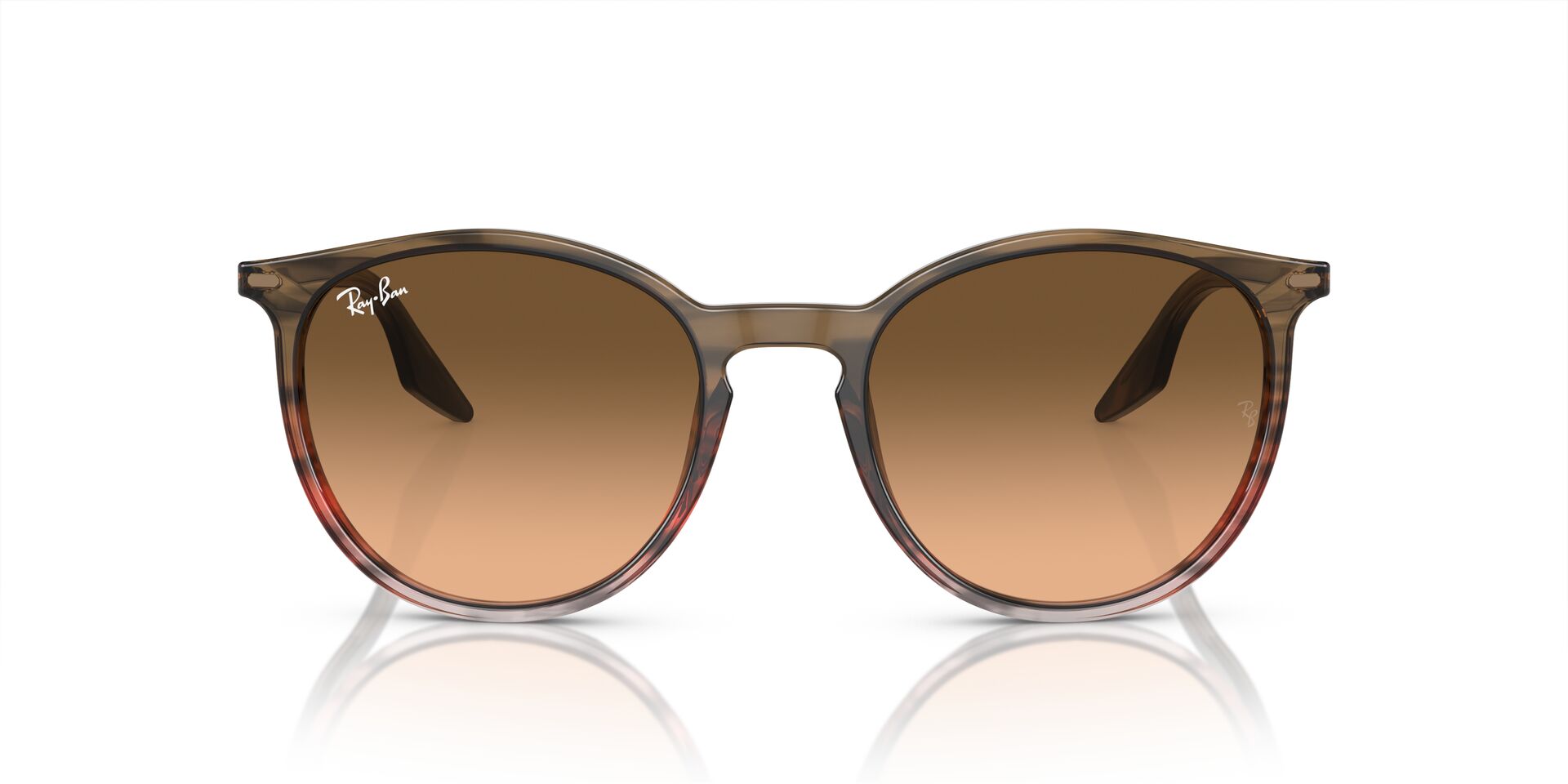 Das Bild zeigt die Sonnenbrille RB2204 von Ray-Ban in Braun und Rot gestreift.