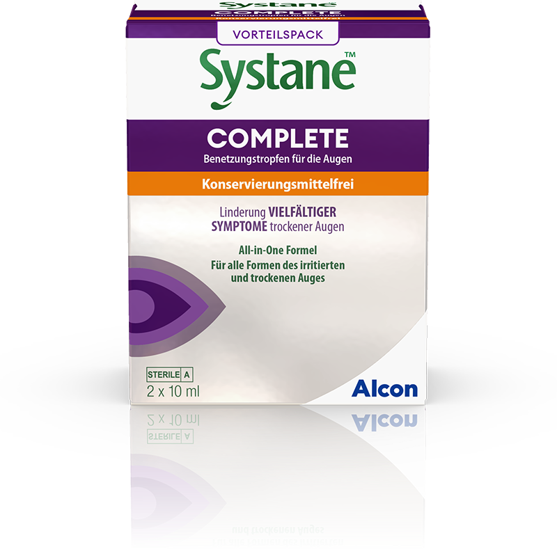 Das Bild zeigt die Augentropfen Systane Complete Konservierungsmittelfrei von Alcon.