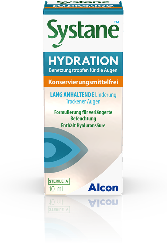 Das Bild zeigt die Augentropfen Systane Hydration Konservierungsmittelfrei.
