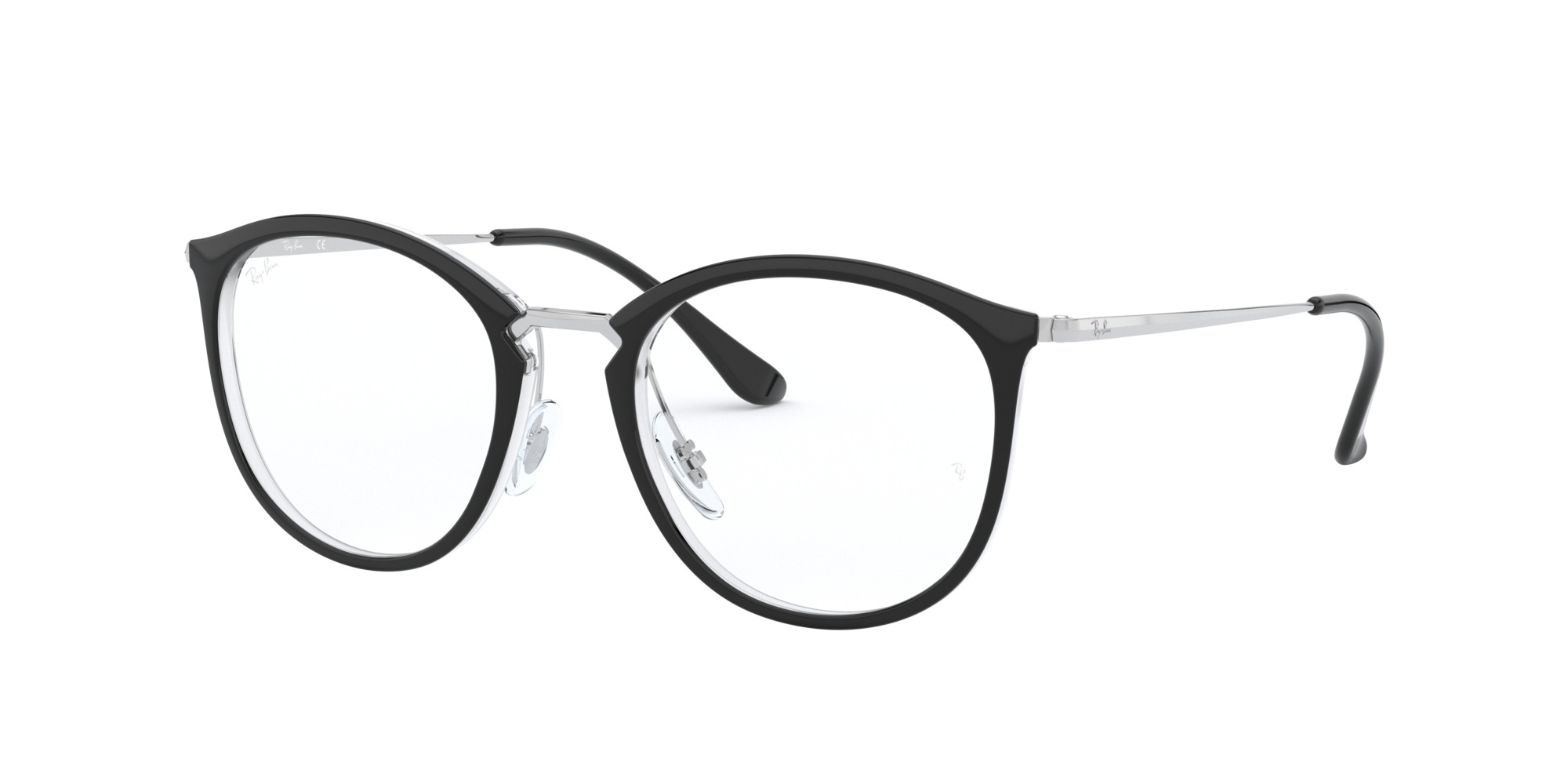 Das Bild zeigt die Korrektionsbrille RX7140 5852 von der Marke Ray Ban in Schwarz transparent.