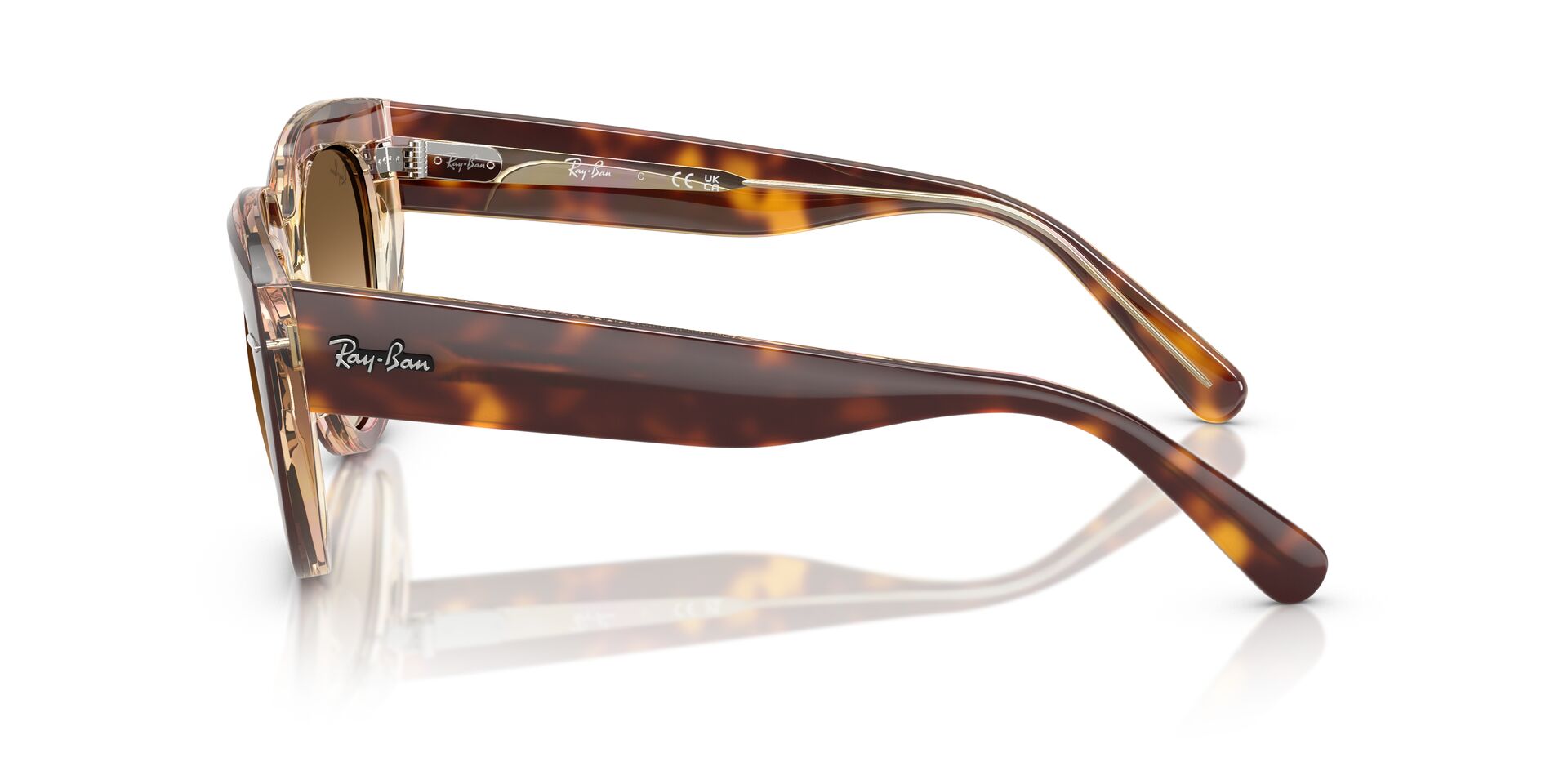 Das Bild zeigt die Sonnenbrille RB2286 von Ray-Ban in Hellhavanna transparent.