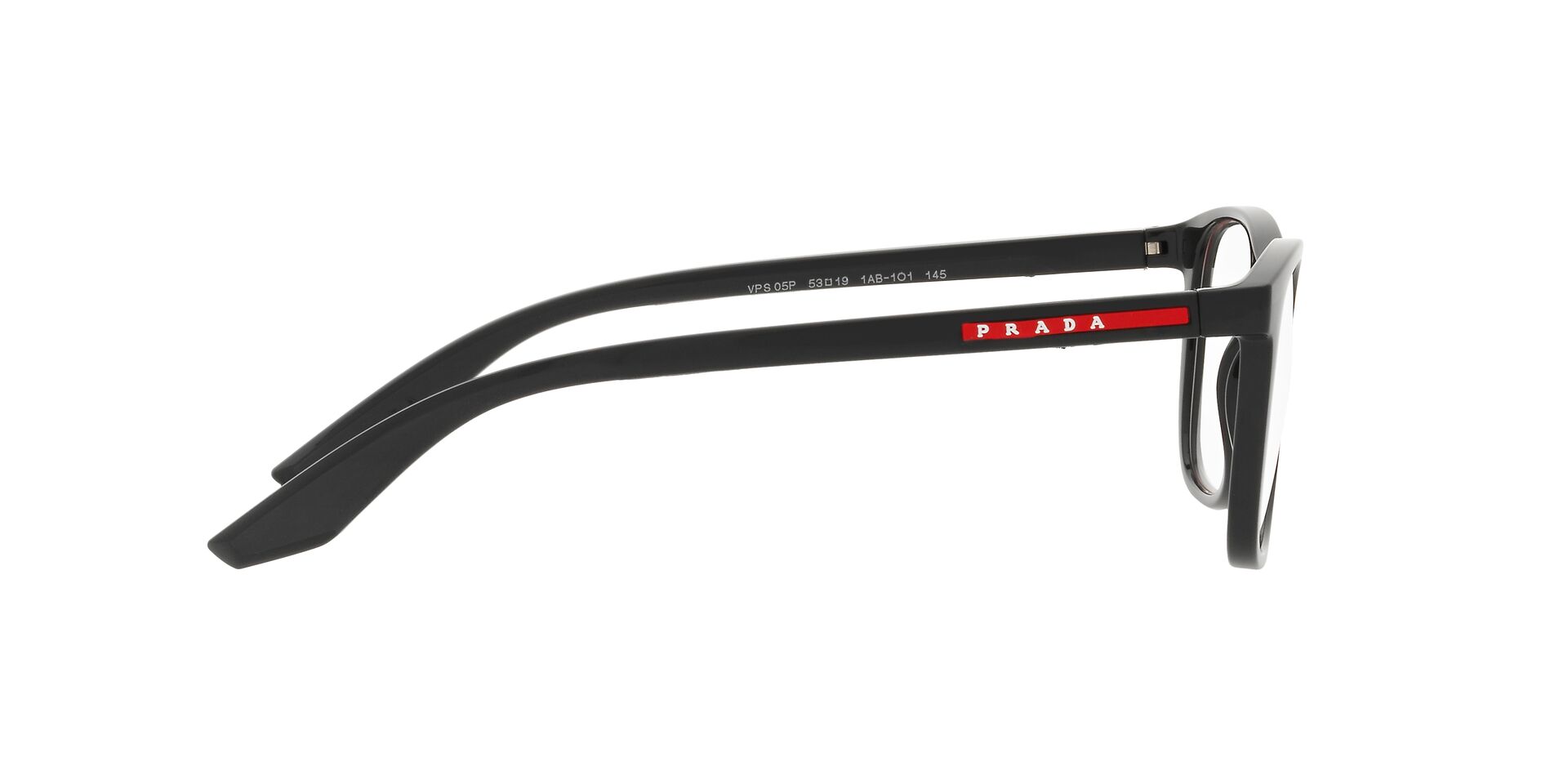Das Bild zeigt die Bügel der Prada Linea Rossa Fassung PS05PV 1AB1O1.