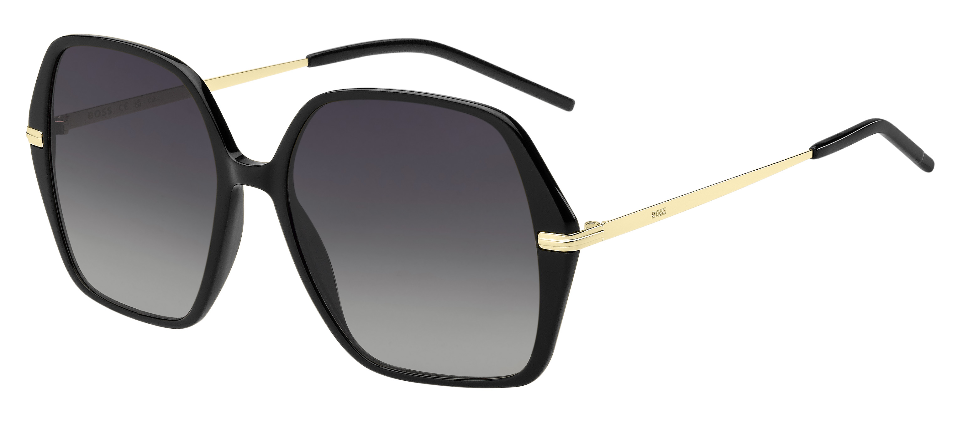 Das Bild zeigt die Sonnenbrille BOSS1660S 2M2 von BOSS in Schwarz/Gold.