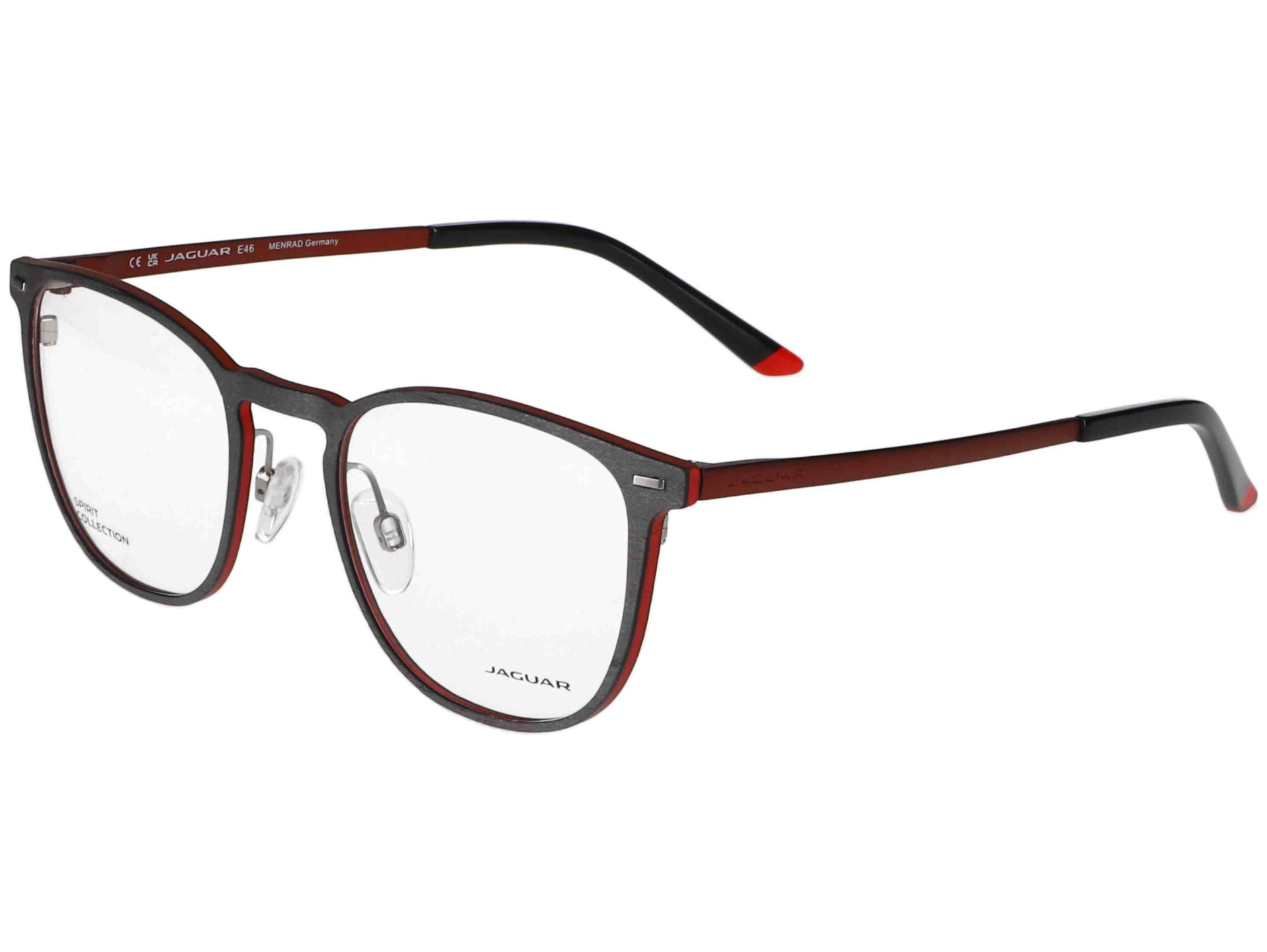 Das Bild zeigt die Korrektionsbrille 3641 6500 von der Marke Jaguar in Grau/Rot.