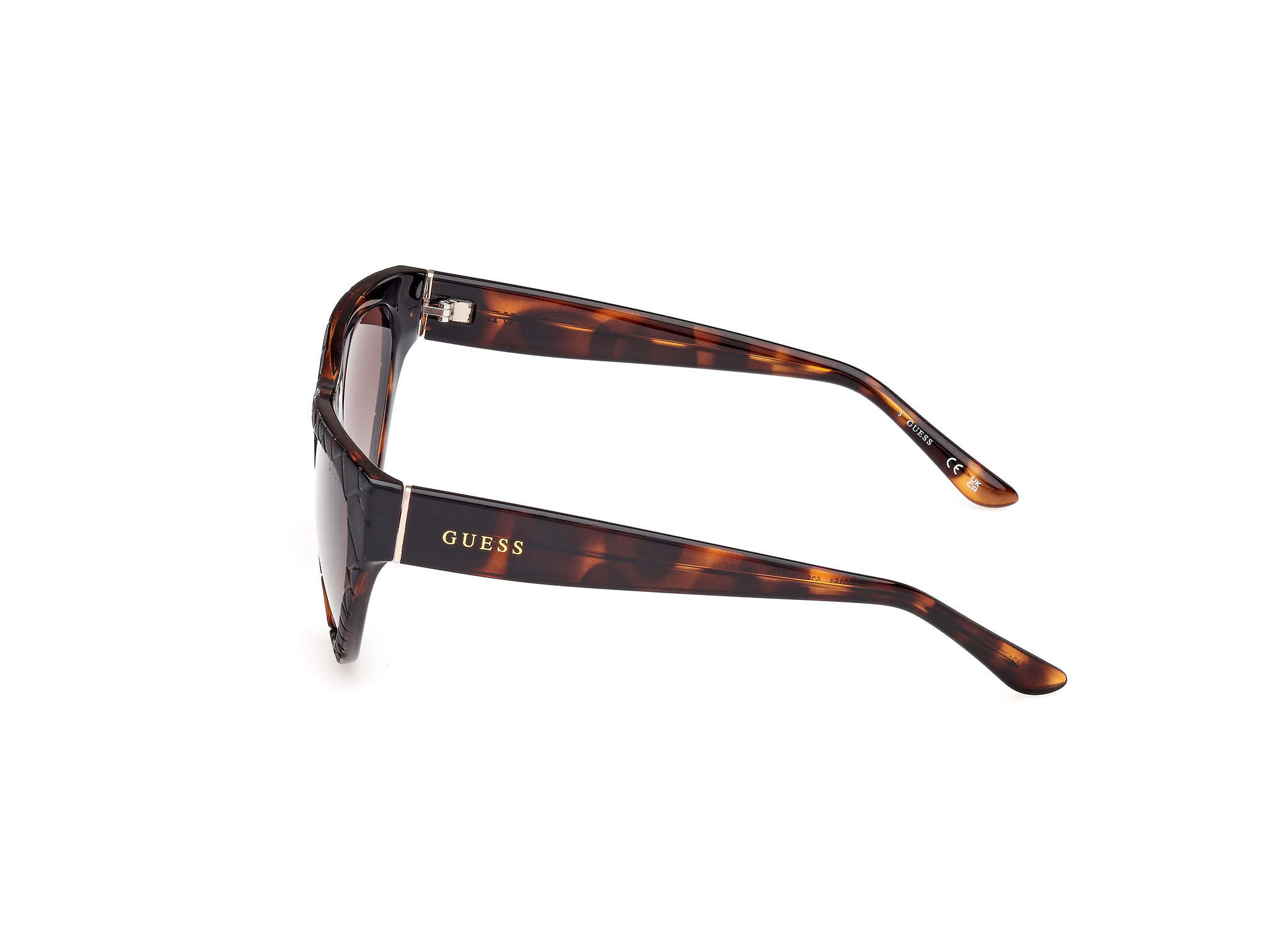 Das Bild zeigt die Sonnenbrille GU00151 52F von Guess in dunkel Havanna