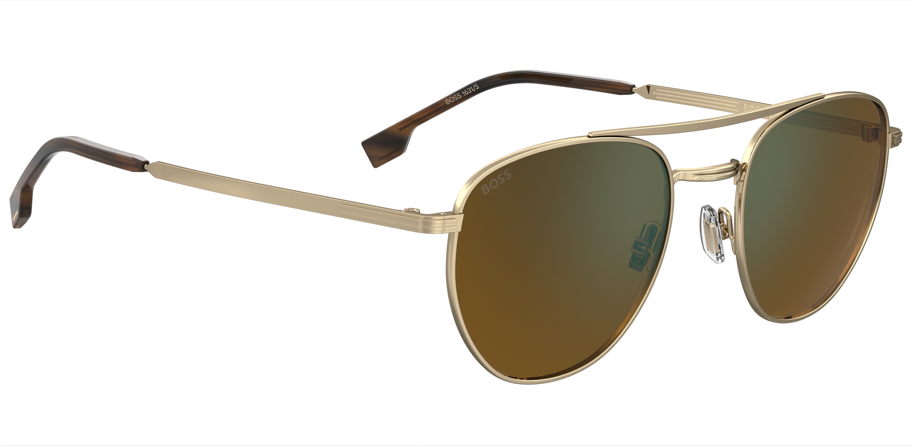 Das Bild zeigt die Sonnenbrille BOSS1631S J5G von der Marke BOSS in Gold.