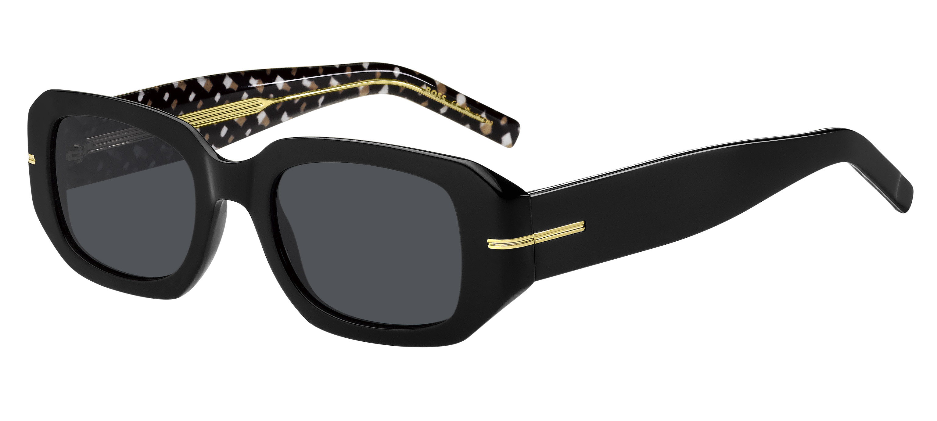 Das Bild zeigt die Sonnenbrille BOSS1608S 807 von der Marke BOSS in Schwarz.