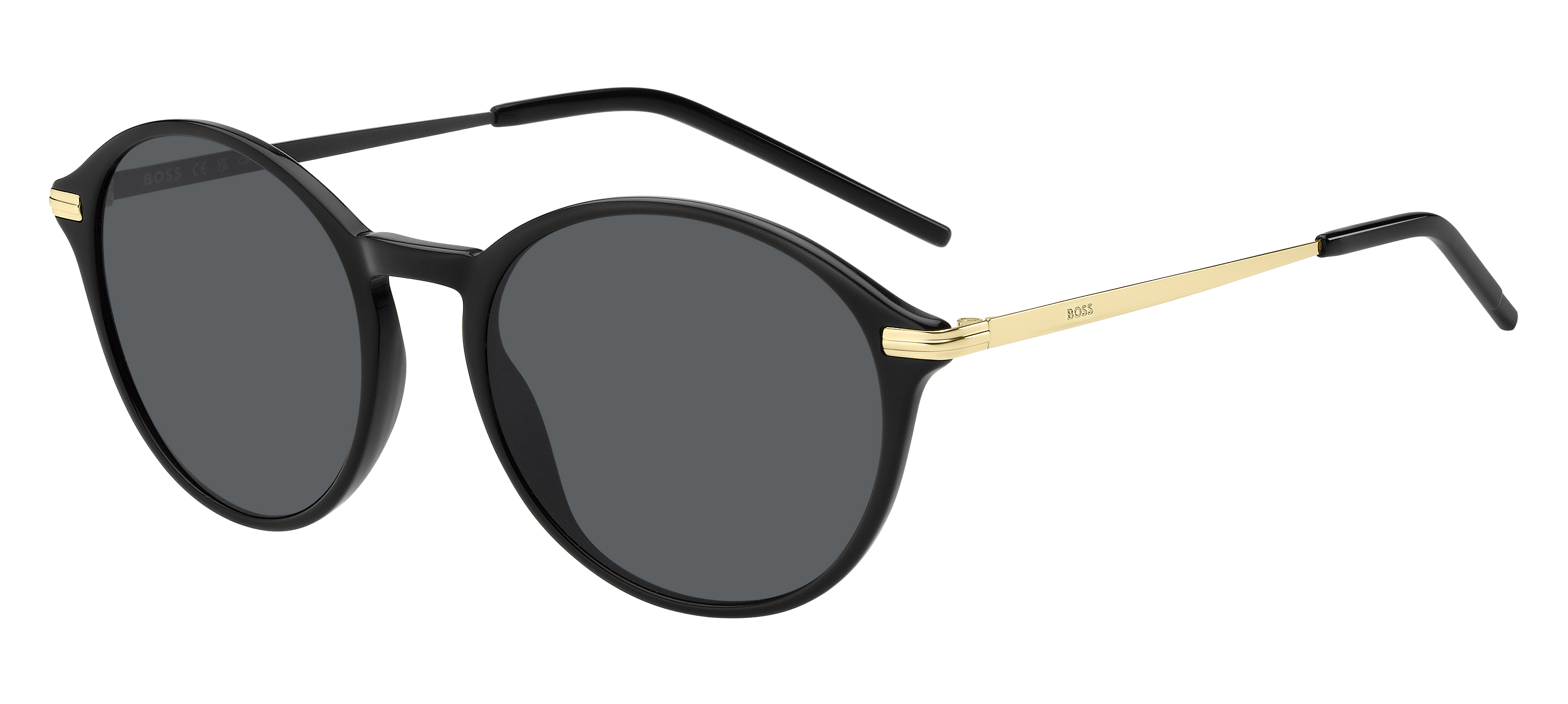 Das Bild zeigt die Sonnenbrille BOSS1662S 2M2 von BOSS in Schwarz/Gold.