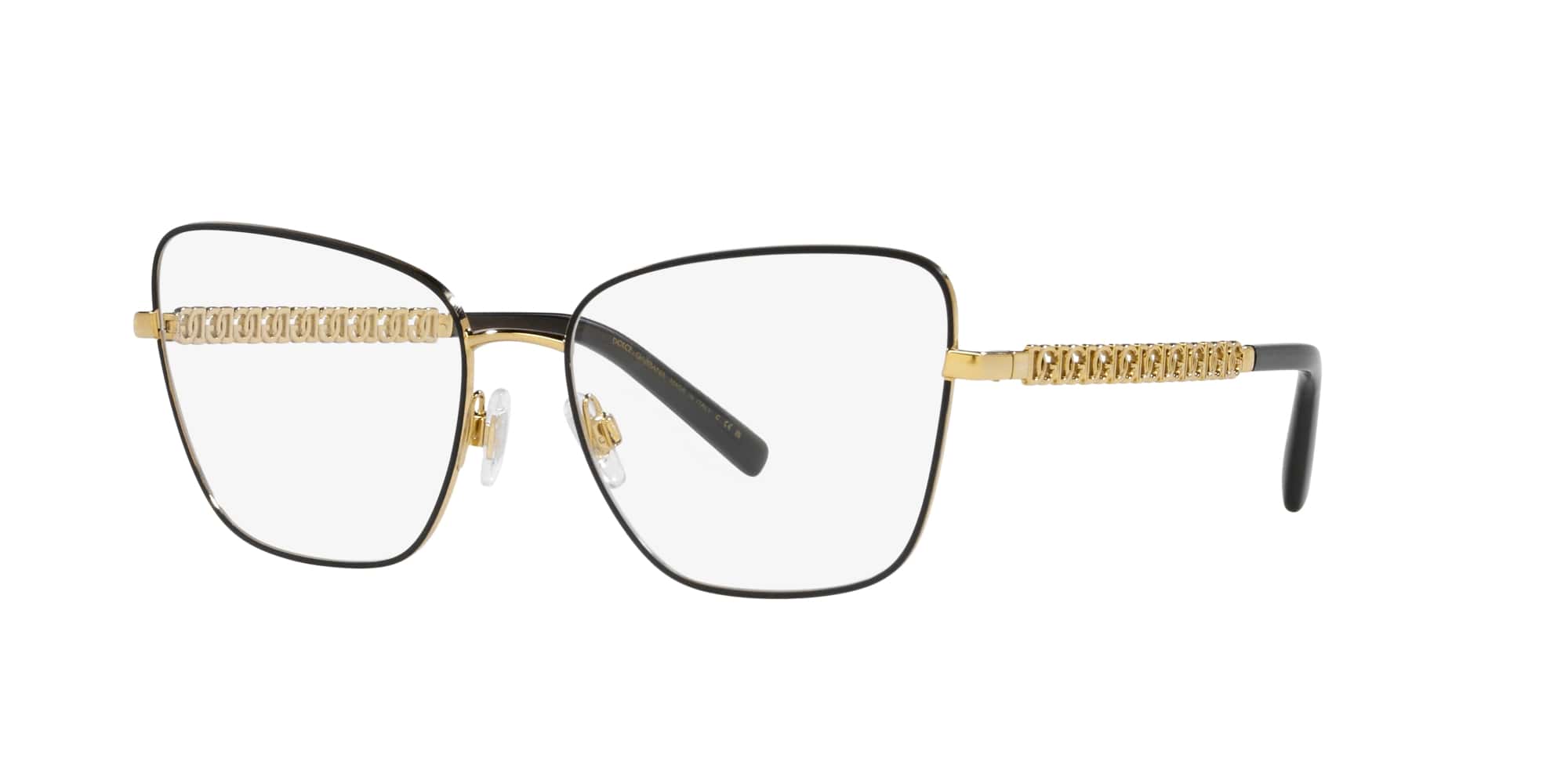 Das Bild zeigt die Korrektionsbrille DG1346 1311 von D&G in Schwarz-Gold.