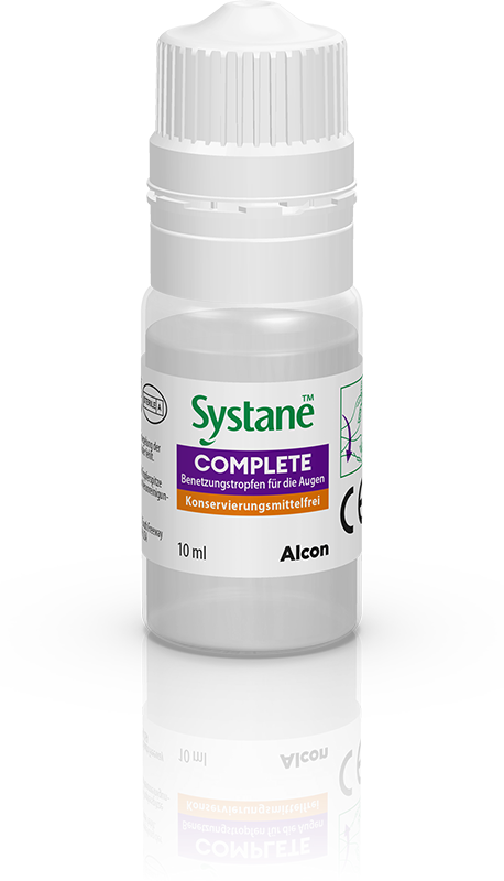 Das Bild zeigt die Augentropfen Systane Complete Konservierungsmittelfrei von Alcon.