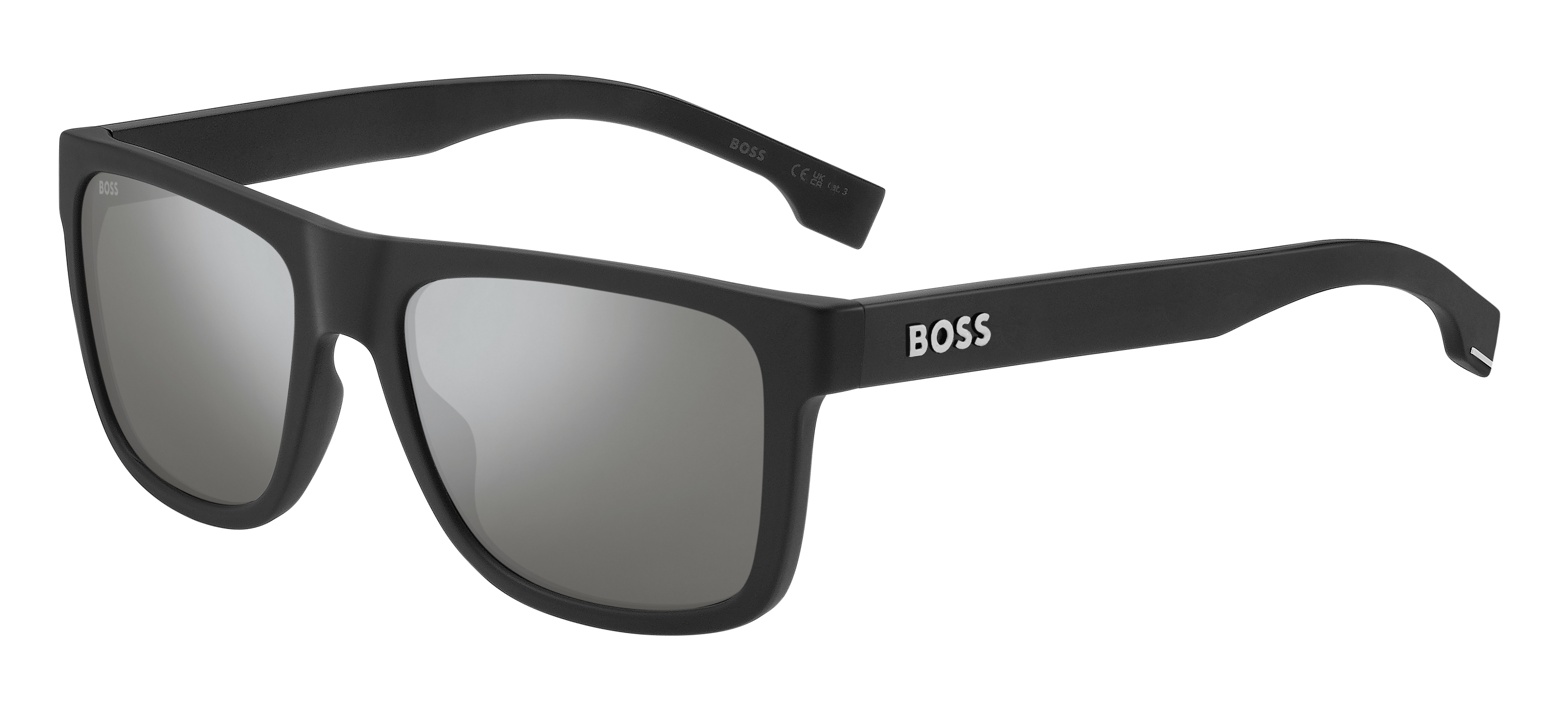 Das Bild zeigt die Sonnenbrille BOSS1647S 003 von der Marke BOSS in Schwarz.