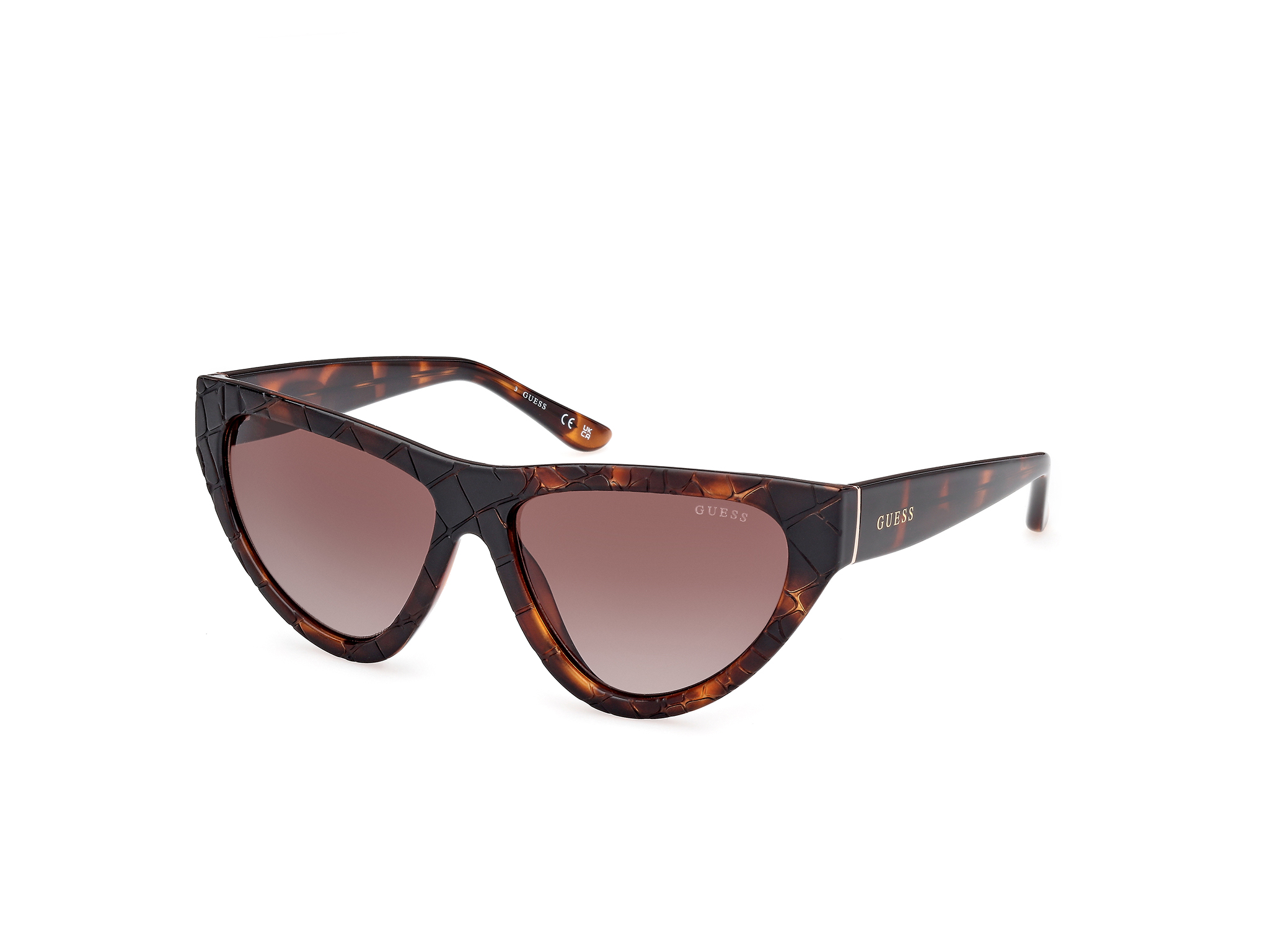 Das Bild zeigt die Sonnenbrille GU00151 52F von Guess in dunkel Havanna