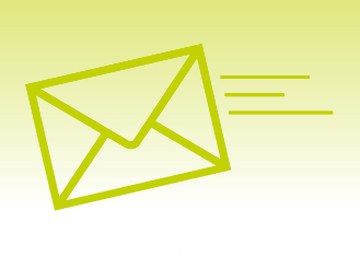 Das Bild zeigt ein grünes Kuvert auf gelben Hintergrund.