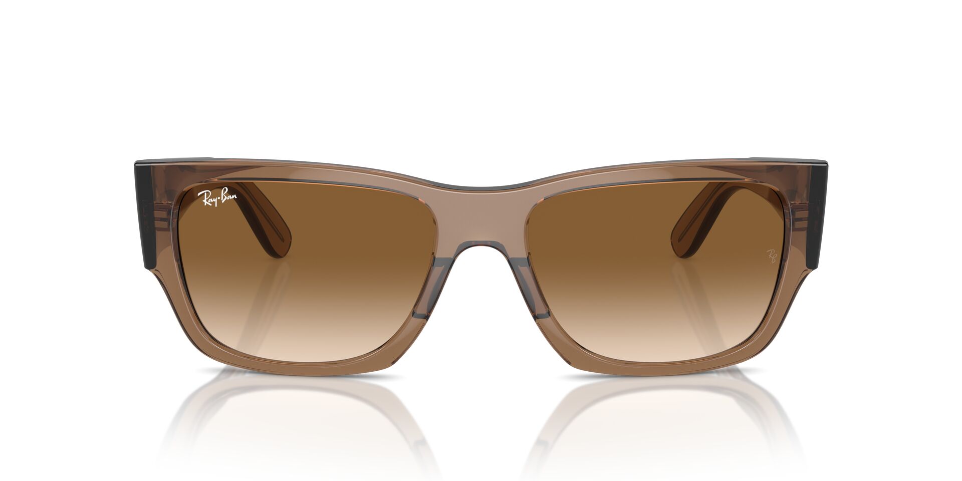 Das Bild zeigt die Sonnenbrille RB0947S von Ray-Ban in Hellbraun transparent.
