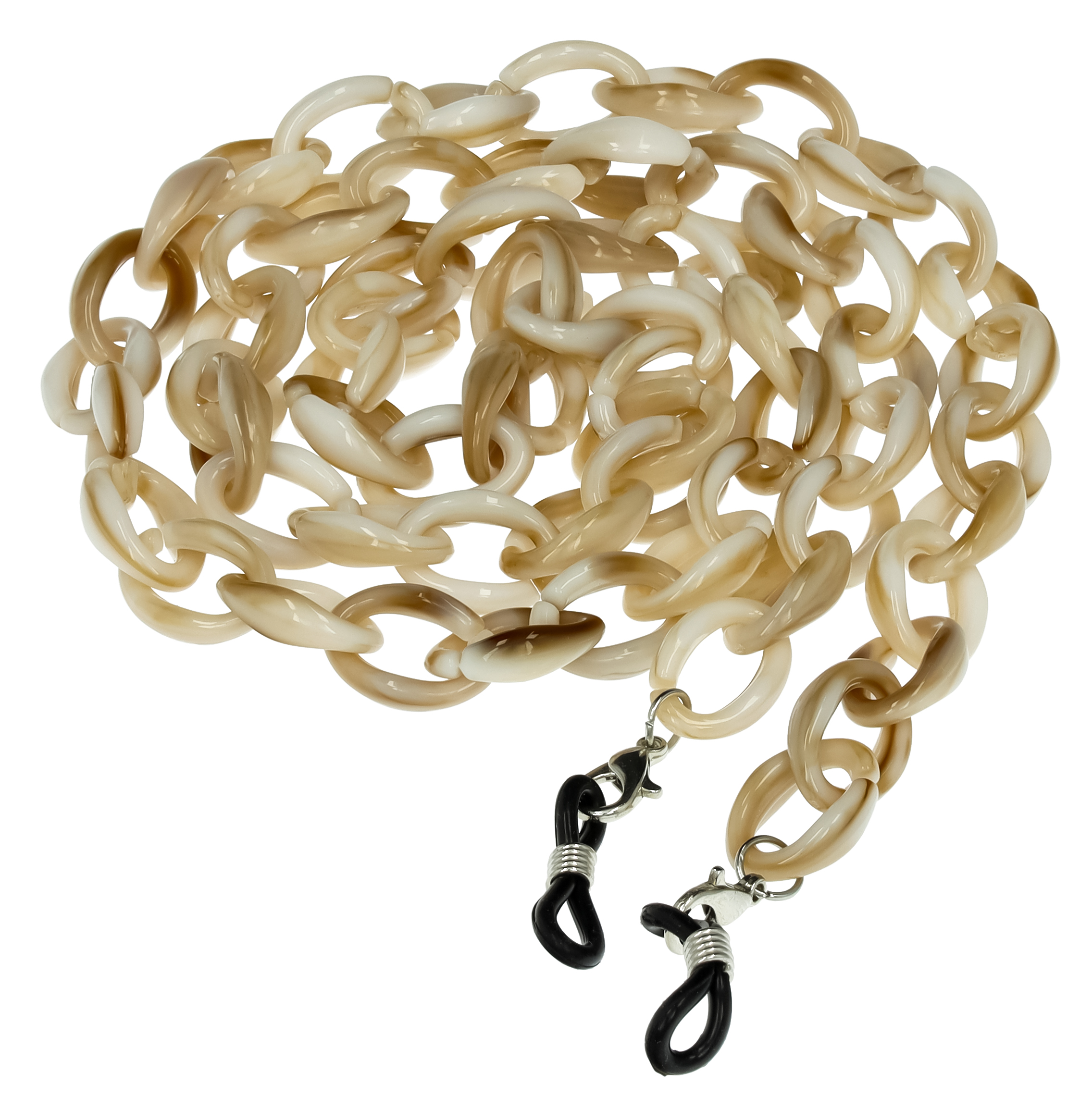 Das Bild zeigt eine Acrylbrillenkette in creme gefleckt.