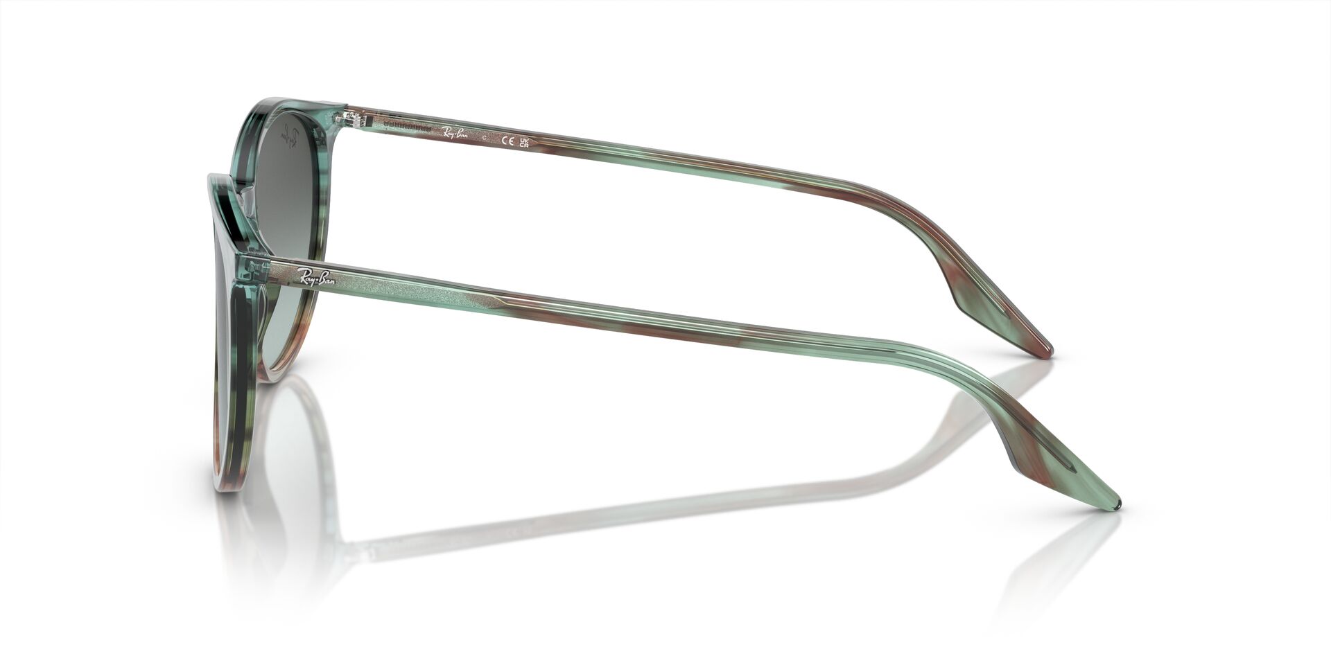 Das Bild zeigt die Sonnenbrille RB2204 von Ray-Ban in Blau und Grün gestreift.