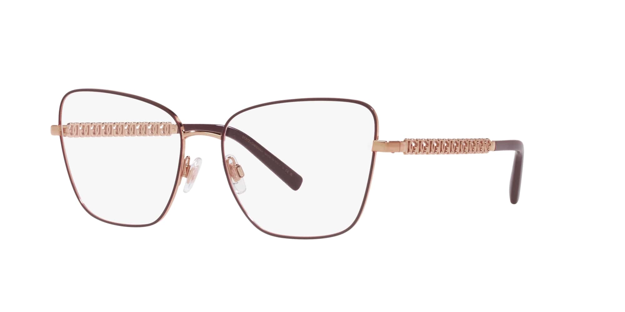 Das Bild zeigt die Korrektionsbrille DG1346 1333 von D&G in Bordeaux-Gold.