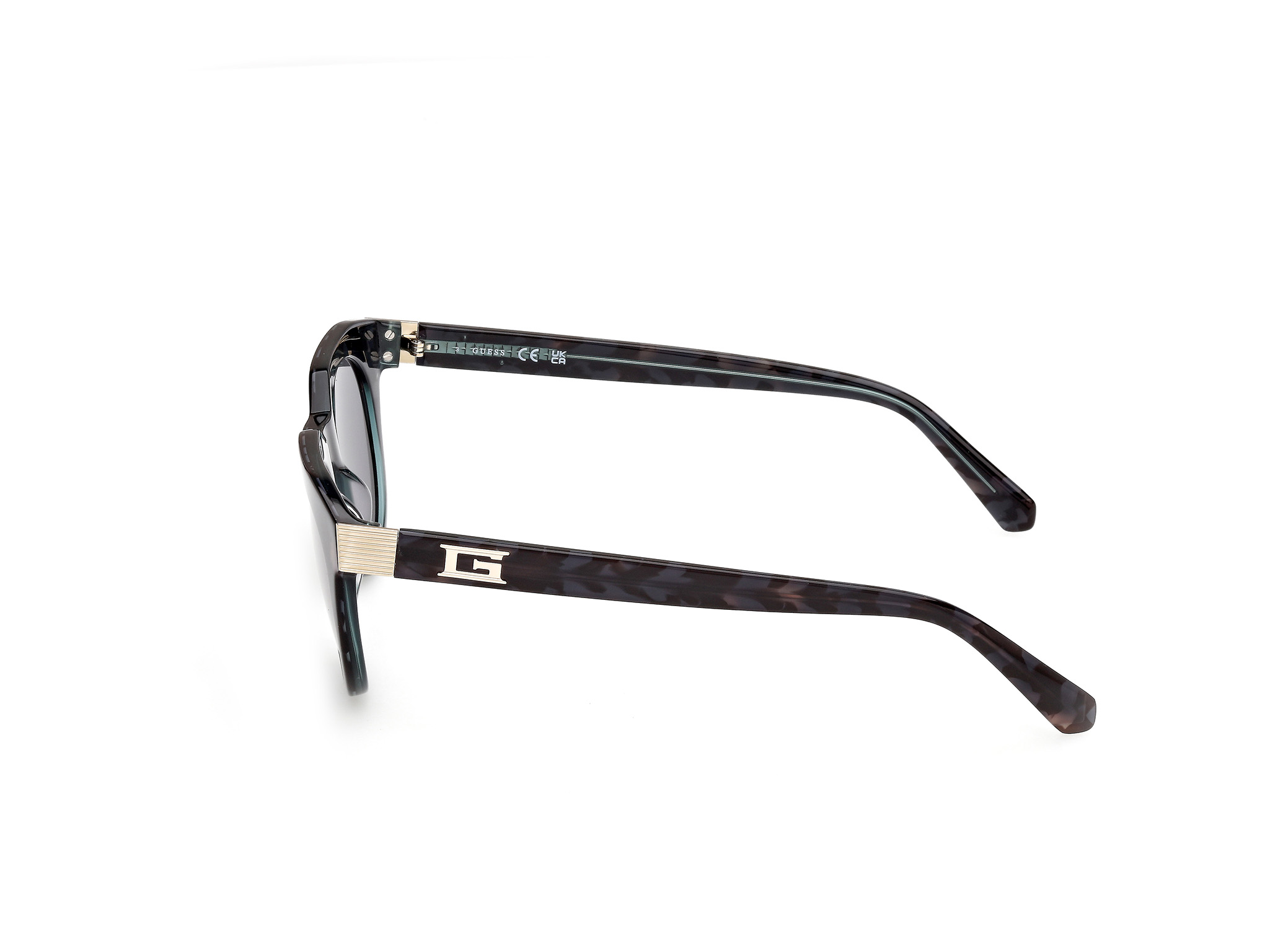 Das Bild zeigt die Sonnenbrille GU00214 98V von Guess in Dunkelgrün havanna.