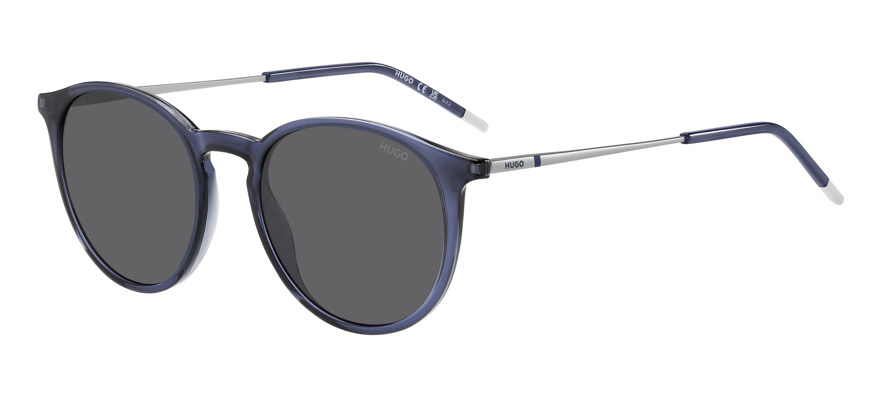 Das Bild zeigt die Sonnenbrille HG1286/S B88 von der Marke Hugo in blau/silber.