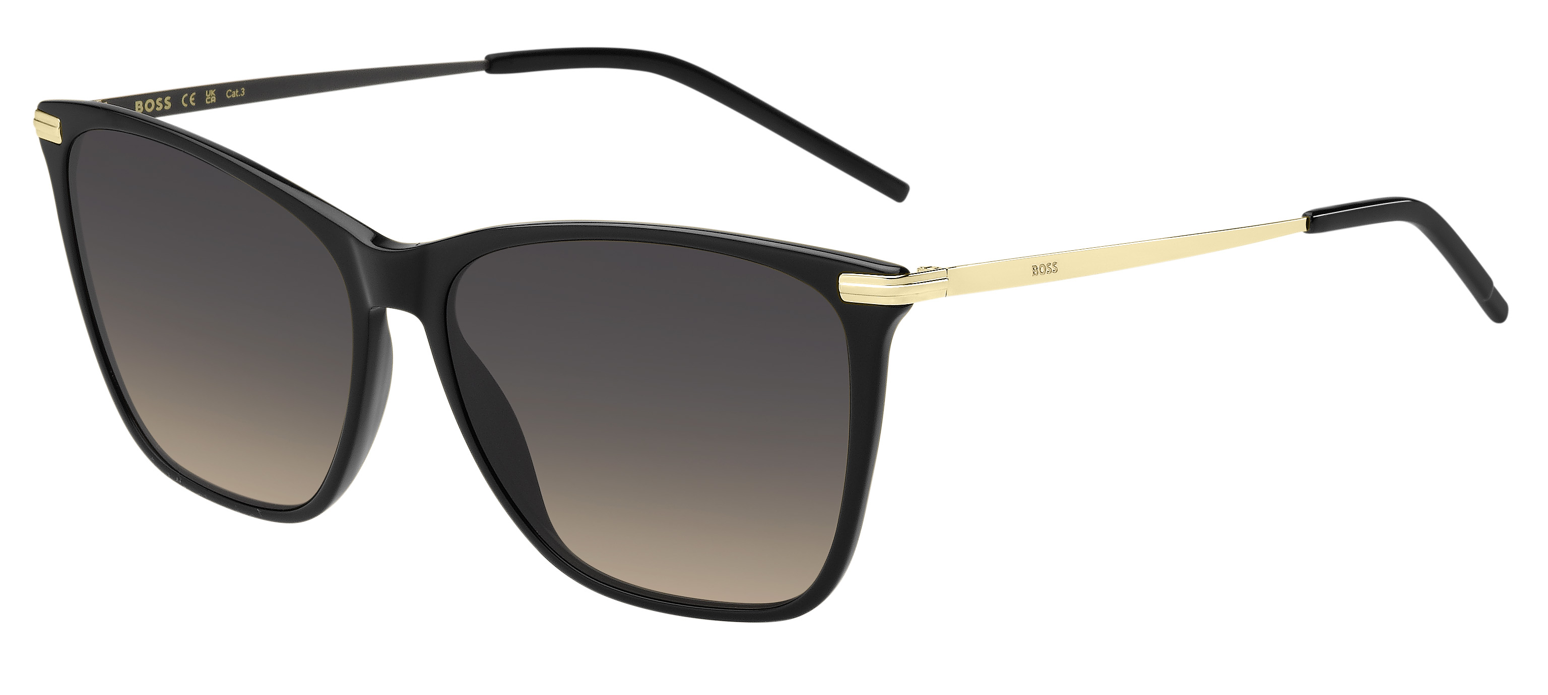 Das Bild zeigt die Sonnenbrille BOSS1661S 2M2 von BOSS in Schwarz/Gold.