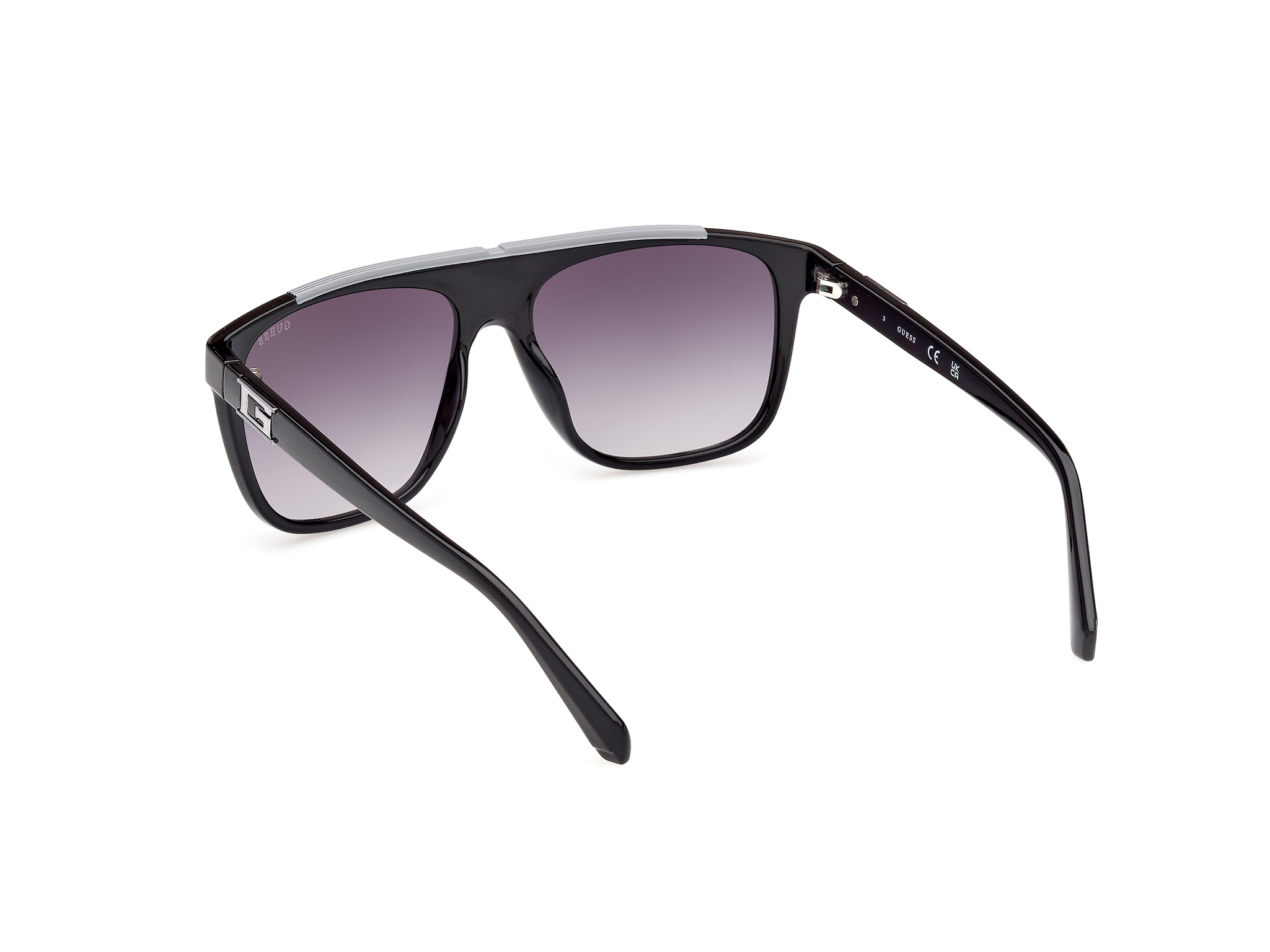 Das Bild zeigt die Sonnenbrille GU00123 01B von der Marke Guess in Schwarz.