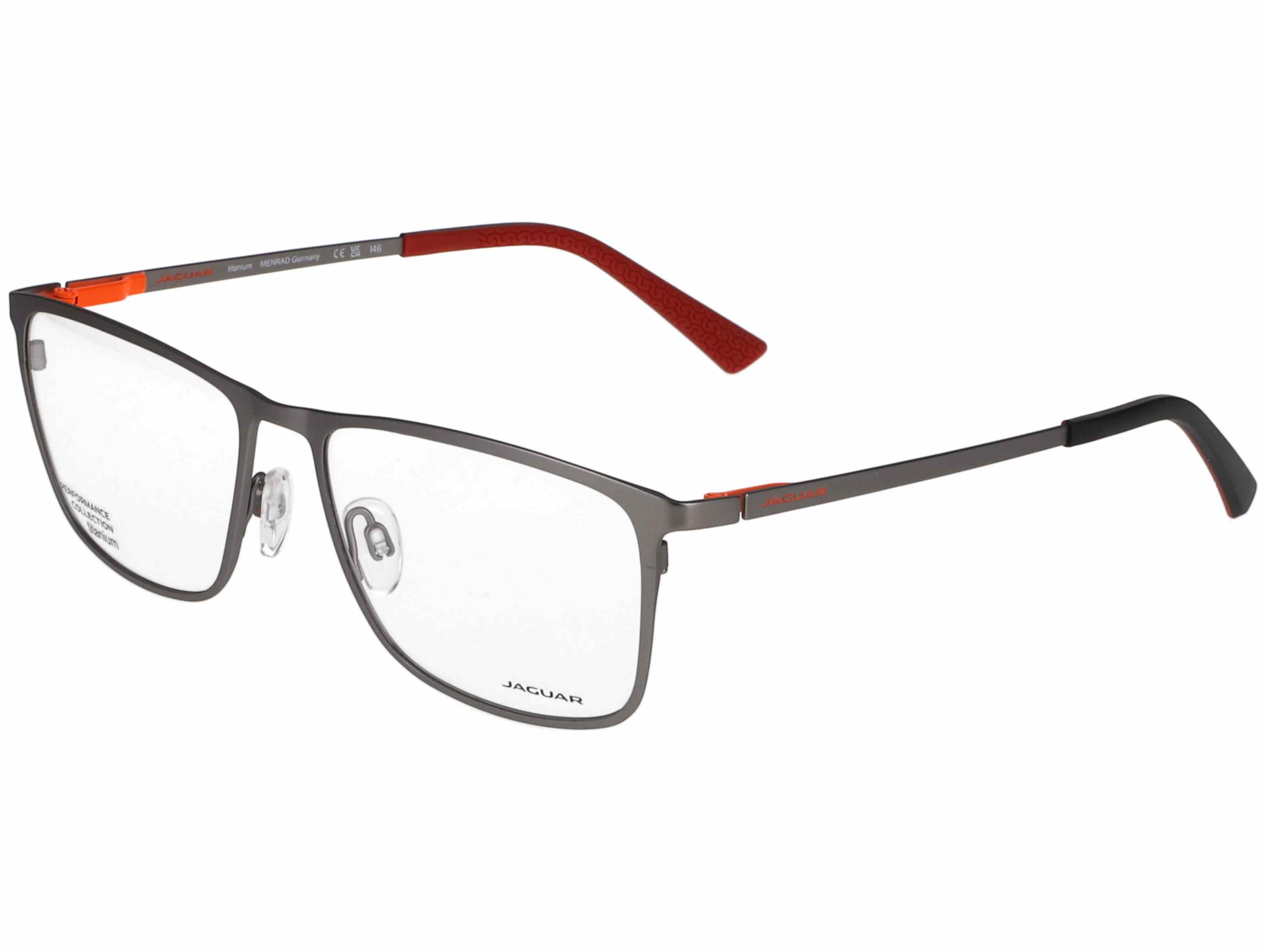 Das Bild zeigt die Korrektionsbrille 5609 6500 von der Marke Jaguar in Grau/Rot.