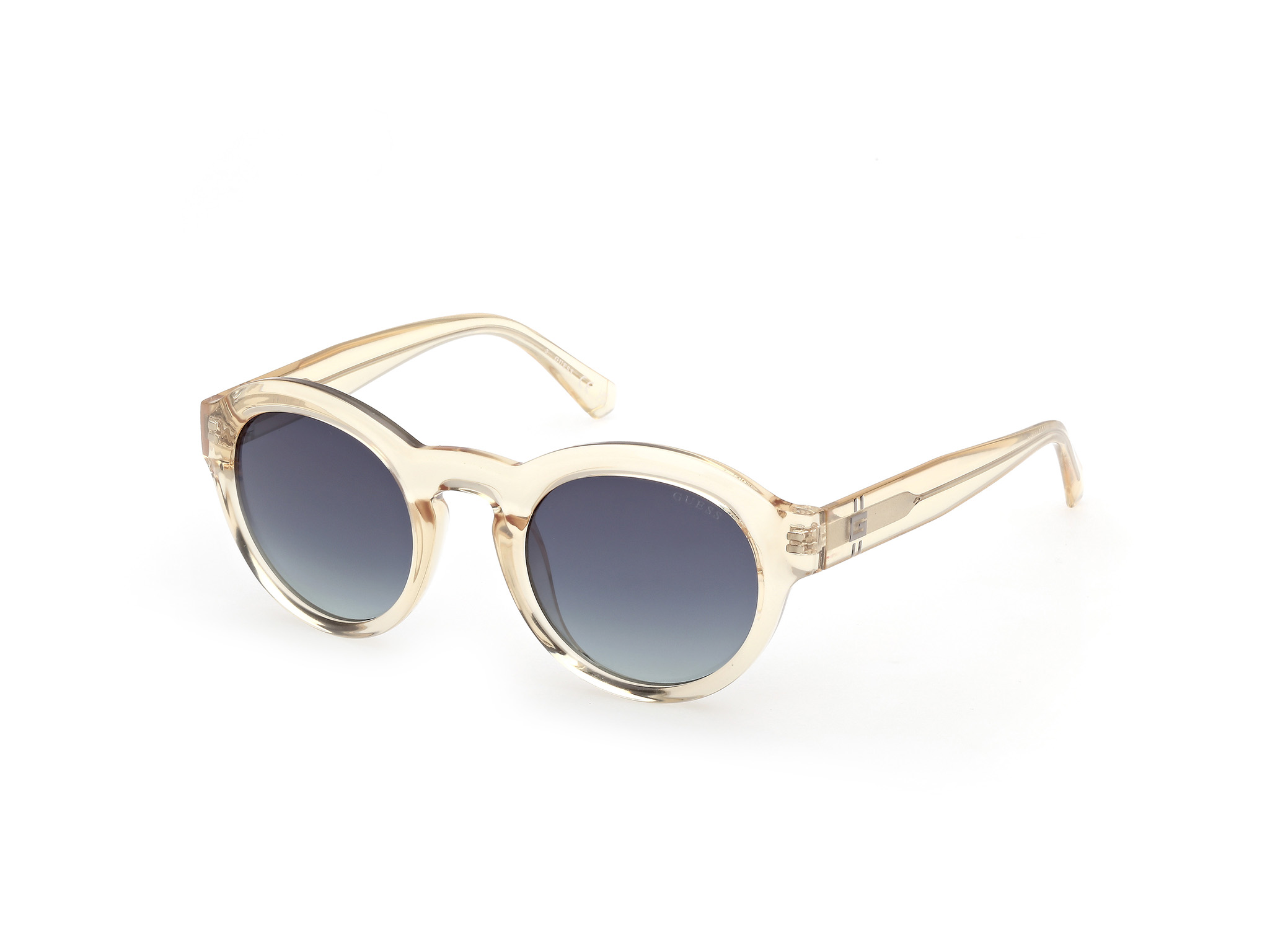 Das Bild zeigt die Sonnenbrille GU00205 39W von Guess in Gelb transparent.