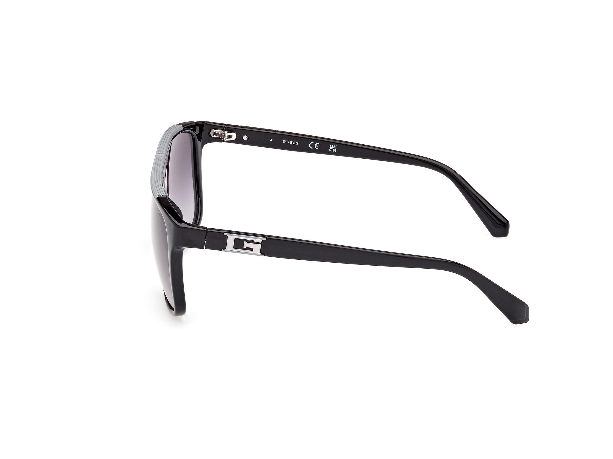 Das Bild zeigt die Sonnenbrille GU00123 01B von der Marke Guess in Schwarz.