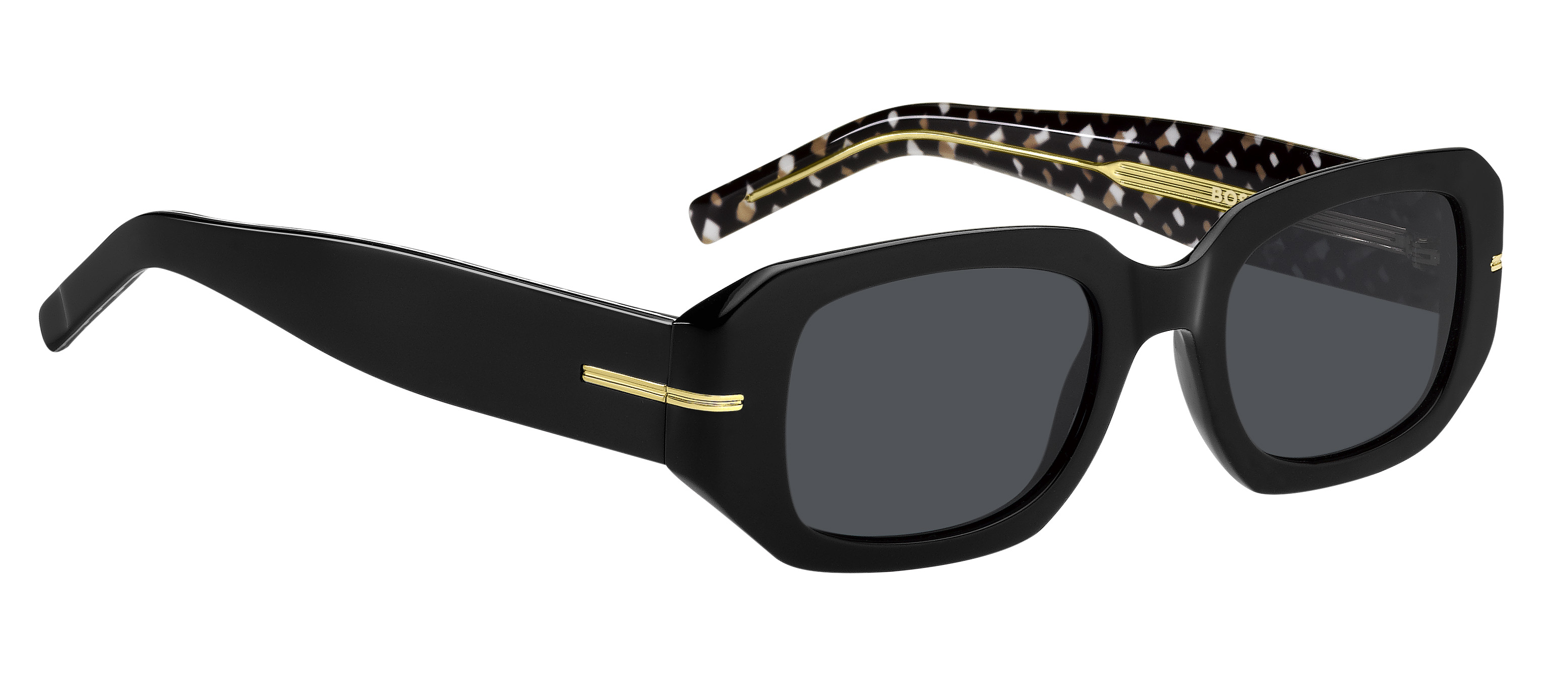 Das Bild zeigt die Sonnenbrille BOSS1608S 807 von der Marke BOSS in Schwarz.