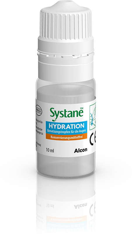 Das Bild zeigt die Augentropfen Systane Hydration Konservierungsmittelfrei.
